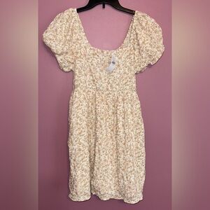 American Eagle Outfitters Cream Smocked Puff Sleeve Sundress